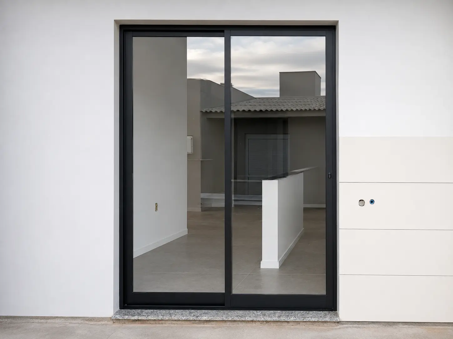 Porta de vidro temperado com esquadria de alumínio preto